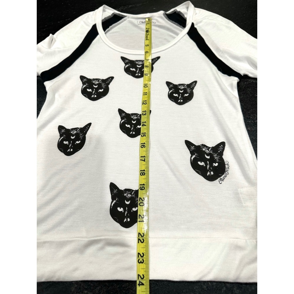 Lauren Moshi Black Cat Moon Long Sleeve Tee Soft Goth Witchy Indie Sleaze - Picture 10 of 10